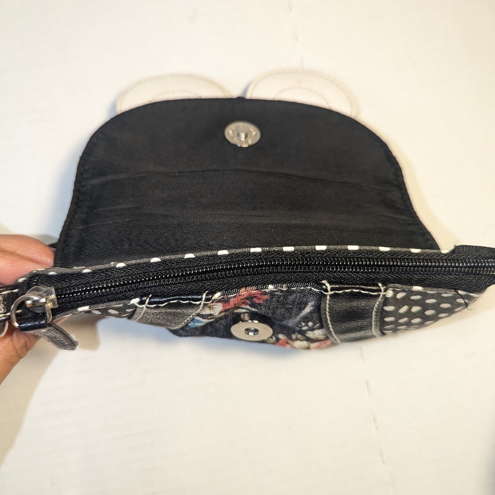 Owl Wristlet Navy Blue White Polka dots Leather Owl zipper pocket coin purse - Picture 3 of 16